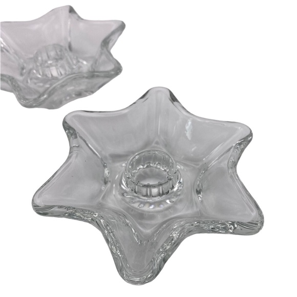 Vintage Clear Glass 6 Point Star Shaped Candlestick Holders - 2pcs Set - Picture 3 of 6